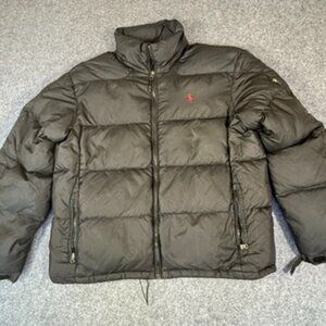 VTG Y2K Polo Ralph Lauren Down Puffer Jacket Black Comfy Casual Preppy Sz XL Lux